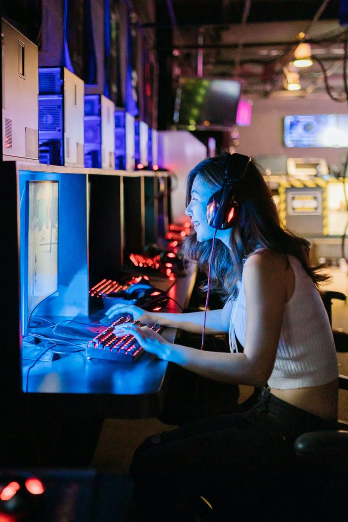 Woman playing video games