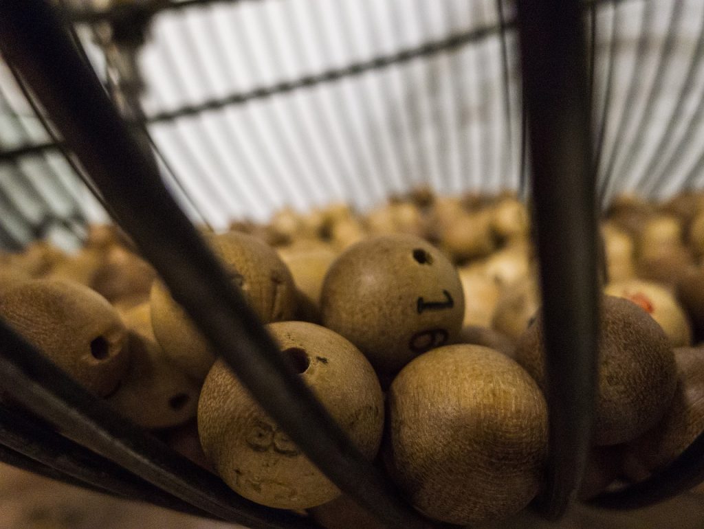 Lottery balls in a hopper