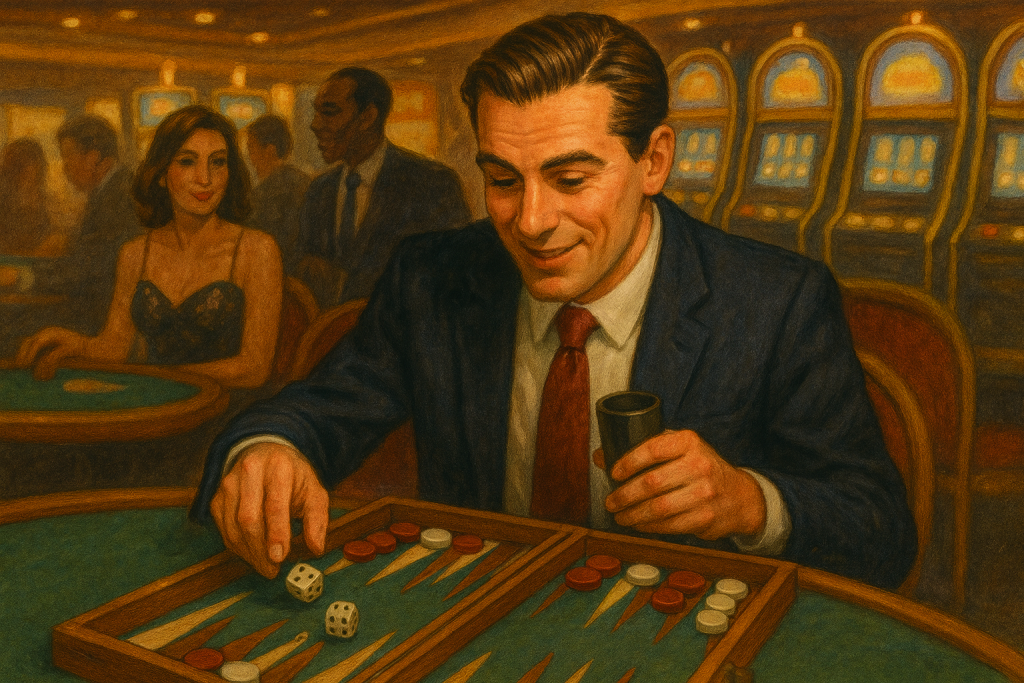 man playing backgammon at casino
