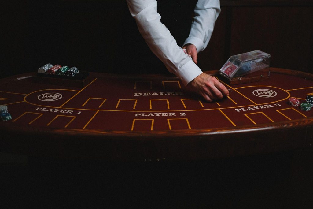 A dealer at a blackjack table